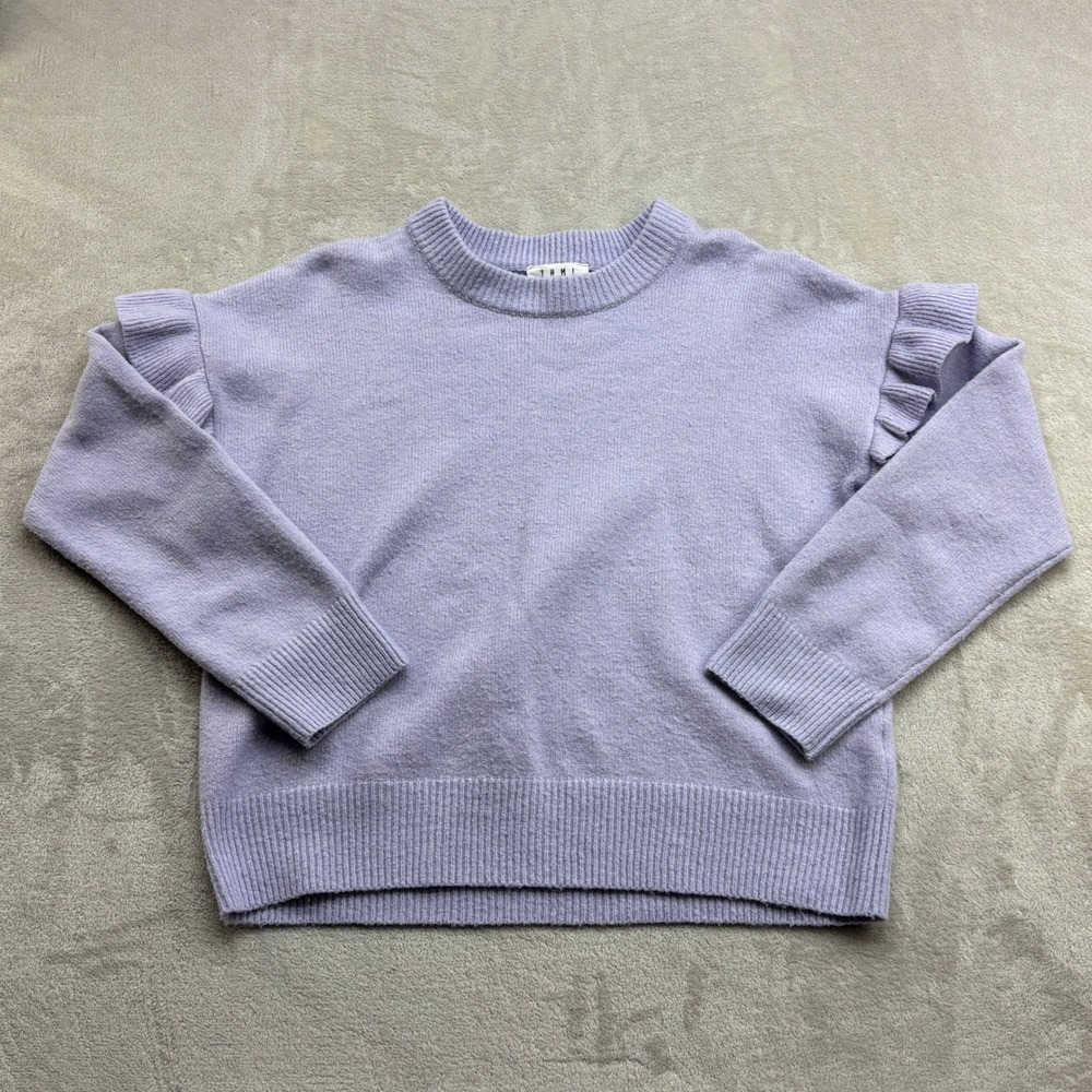 THML Sweater Women's L Lavender Ruffle Shoulder Cottagecore Soft Girl Coquette